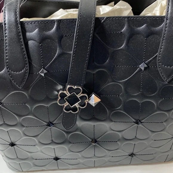 Kate Spade New York KACI SPADE Flower EMBOSSED Small Tote Women's Handbag, Black - Picture 4 of 10